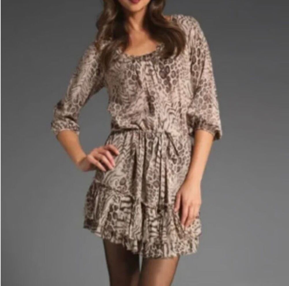 Rebecca Taylor Mid-2000s 100% Silk Leopard Print Dress Size 6
